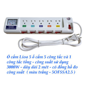 Ổ Cắm Lioa 5 Lỗ 5 Công Tắc Có Đồng Hồ Đo Điện Áp Và Bảo Về Quá Tải